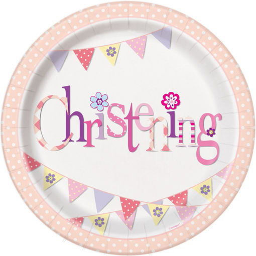 Picture of PINK BUNTING CHRISTENING PAPER PLATES